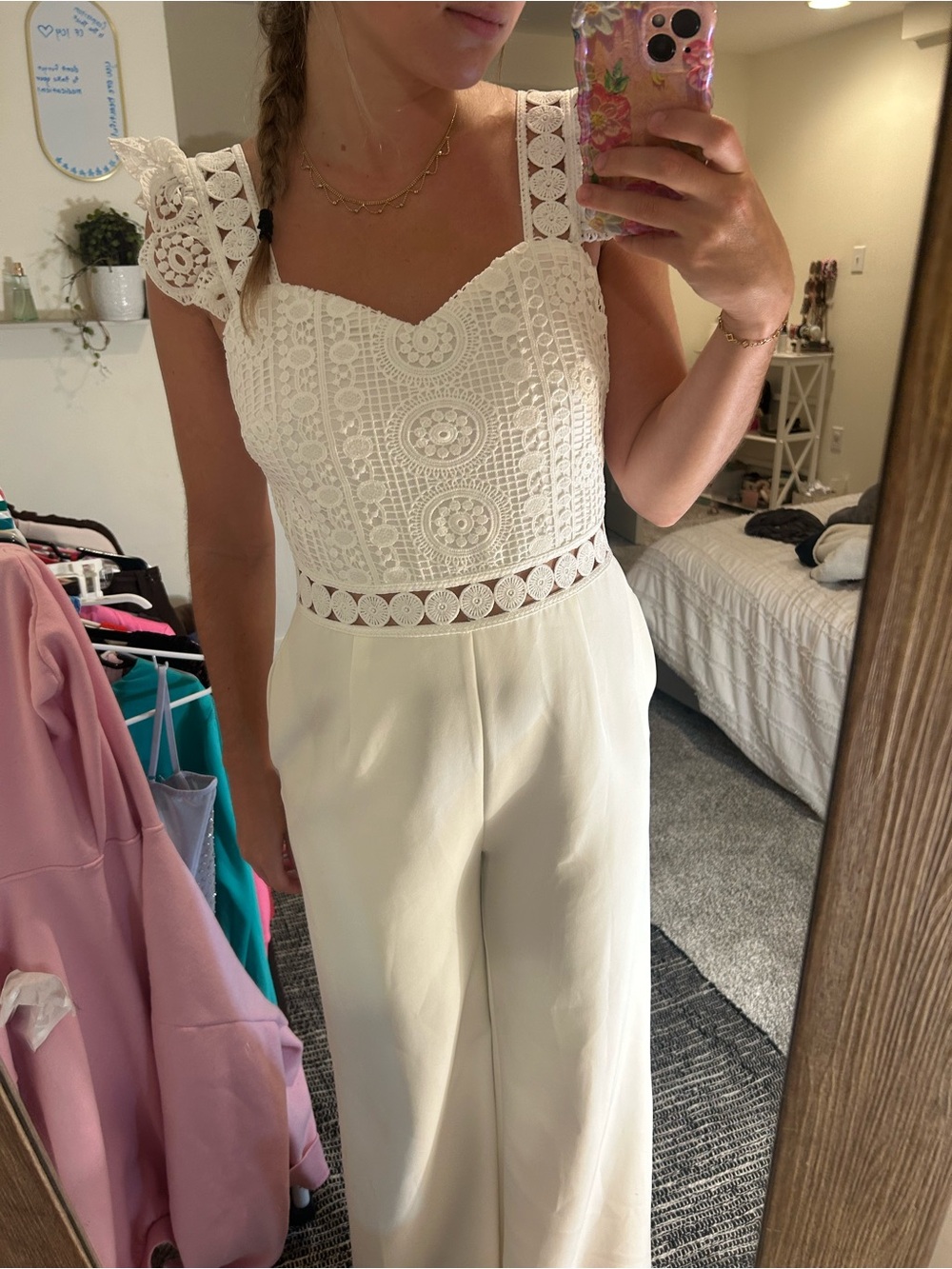 Cream Lace Bodice Wide-Leg Jumpsuit